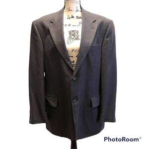 Oscar de la Renta Suit Jacket Blazer Sport Coat Gray Blue 42R Workwear